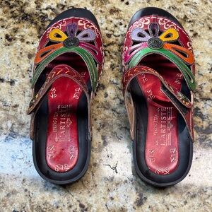 Womens L’artiste Leather Spring Step Red Multicolor Mules size 8.5